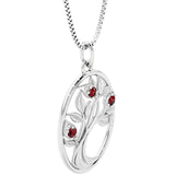 Garnet tree of life necklace oval shape 14k white gold