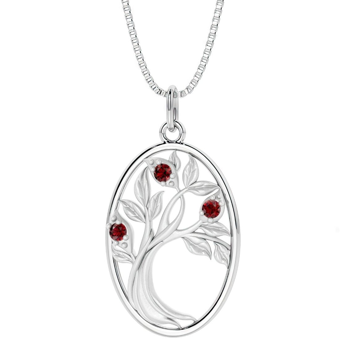 Garnet tree of life necklace oval shape