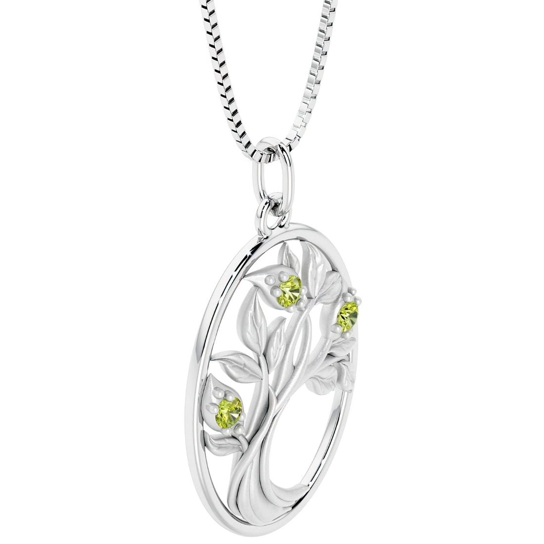 Peridot tree of life necklace in 14k white gold