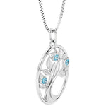 Swiss Blue Topaz tree of life pendant 14k white gold