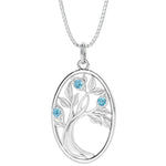 Swiss Blue Topaz tree of life necklace 14k white gold