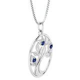 Blue Sapphire Tree of Life Oval Pendant in 14k Gold