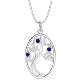 Blue Sapphire Tree of Life Oval Pendant in 14k Gold
