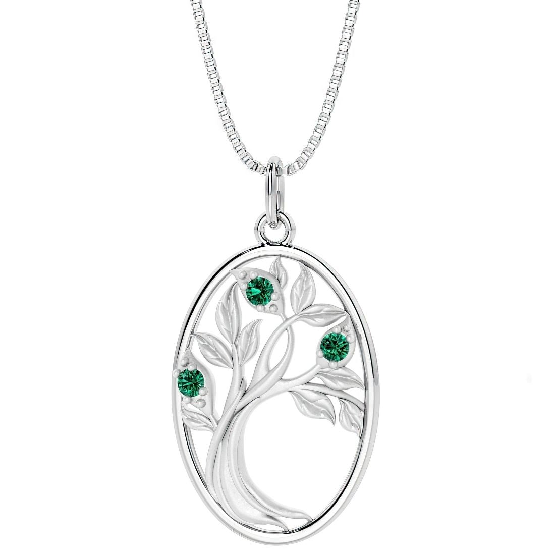 emerald tree of life necklace in 14k white gold