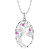 Pink Sapphire Tree of Life Oval Pendant in 14k Gold
