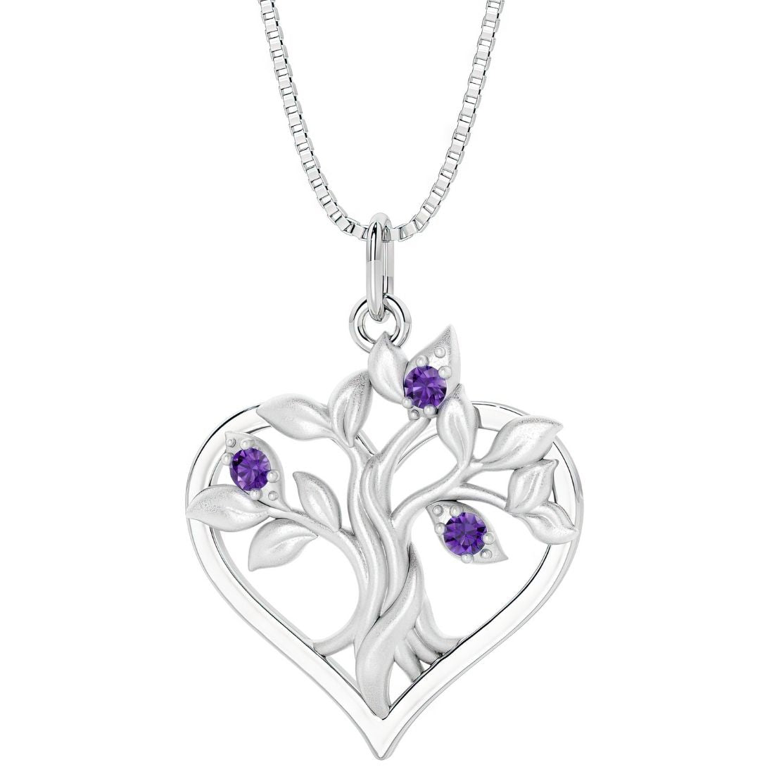 purple amethyst tree of life heart necklace in 14k white gold birthstone jewelry