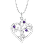 purple amethyst tree of life heart necklace in 14k white gold birthstone jewelry