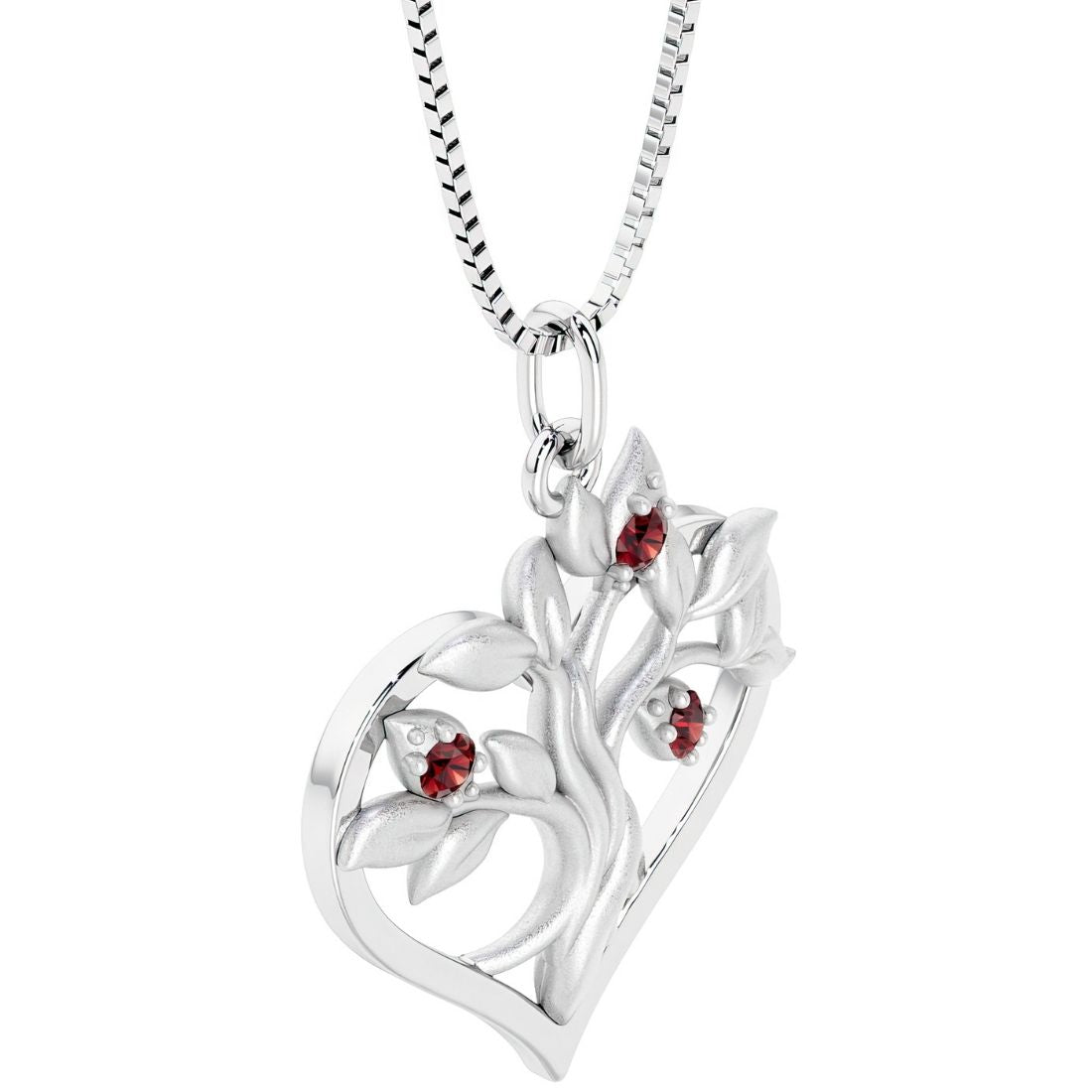 women's garnet tree of life heart necklace in 14k white gold birthstone gift 
