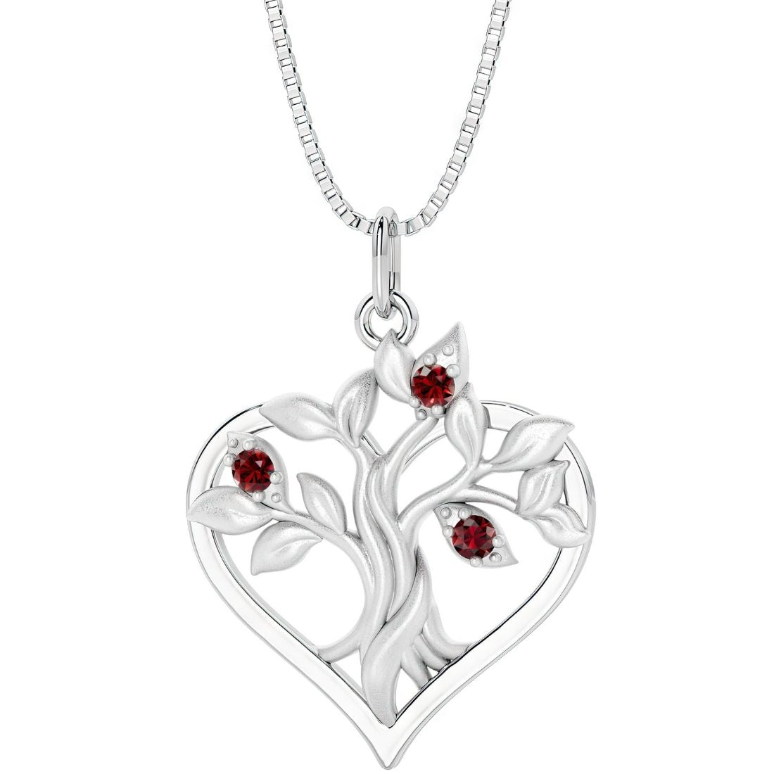 garnet tree of life heart necklace in 14k white gold birthstone jewelry
