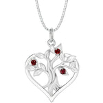 garnet tree of life heart necklace in 14k white gold birthstone jewelry