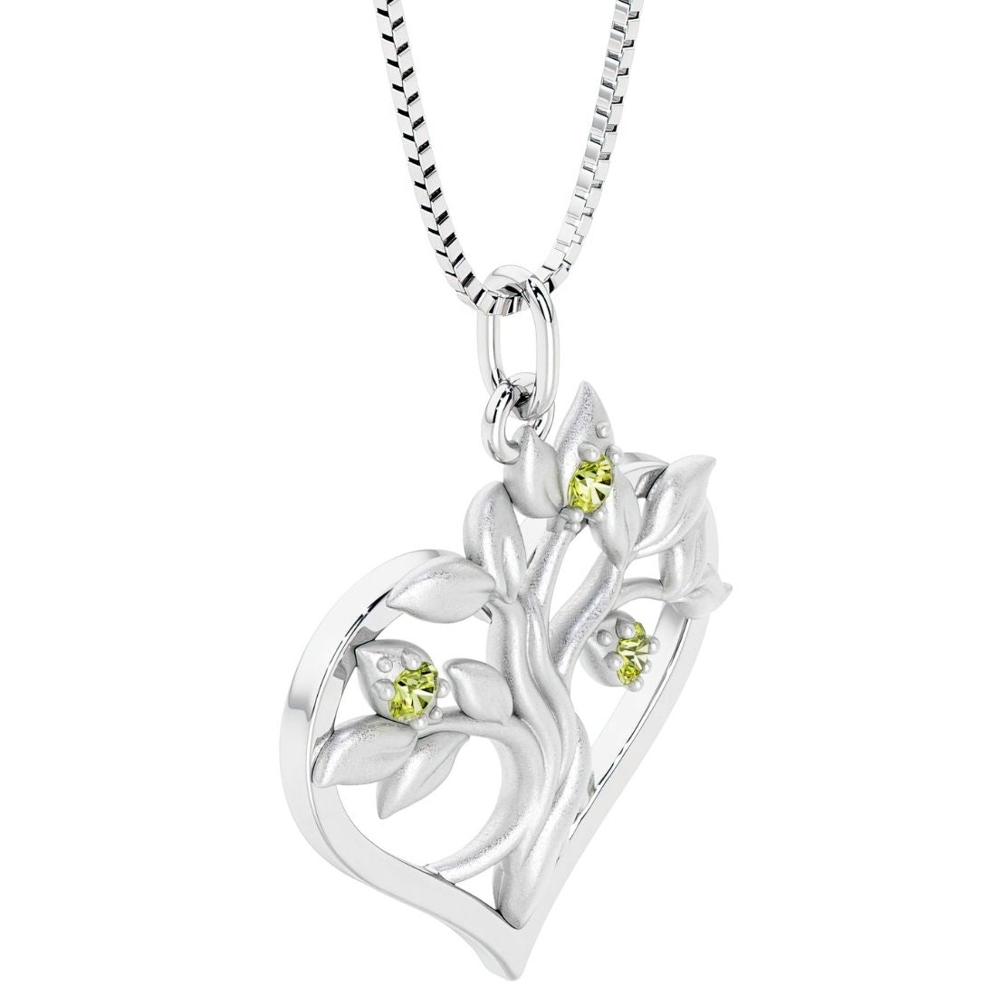 heart tree of life necklace with green peridot gemstone in 14k gold