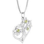 heart tree of life necklace with green peridot gemstone in 14k gold