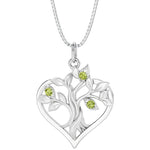 heart tree of life necklace with green peridot gemstone, August birthstone gift