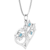 14k gold Heart shape tree of life necklace with Swiss Blue Topaz gemstones, December bithstone jewelry