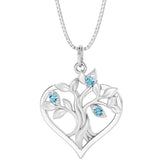 Heart shape tree of life necklace with Swiss Blue Topaz gemstones, December bithstone gift