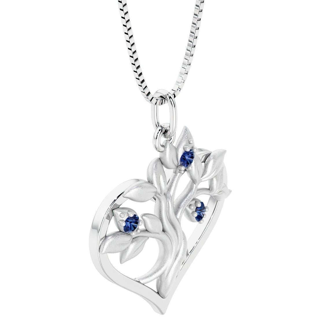Blue Sapphire heart tree of life necklace 14k gold perfect for anniversary, birthday gifts.
