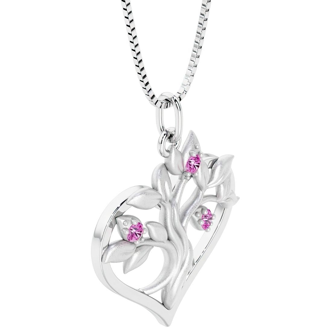 Tree of life pendant heart shape with pink sapphires 