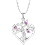 Tree of life necklace heart shape with pink sapphire gemstones