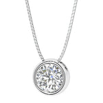 Round Diamond bezel set solitaire pendant in 14k white gold for women made in USA by Pel & Co Custom Jewelry
