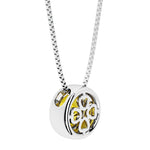Yellow Sapphire round solitaire bezel necklace in 14k white gold with custom back gallery US-made by Pel & Co personalized jewelry