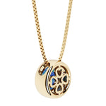 Blue Opal round solitaire bezel necklace in 14k yellow gold with custom back gallery US-made by Pel & Co personalized jewelry
