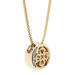 Diamond round solitaire bezel necklace in 14k yellow gold with custom back gallery US-made by Pel & Co personalized jewelry