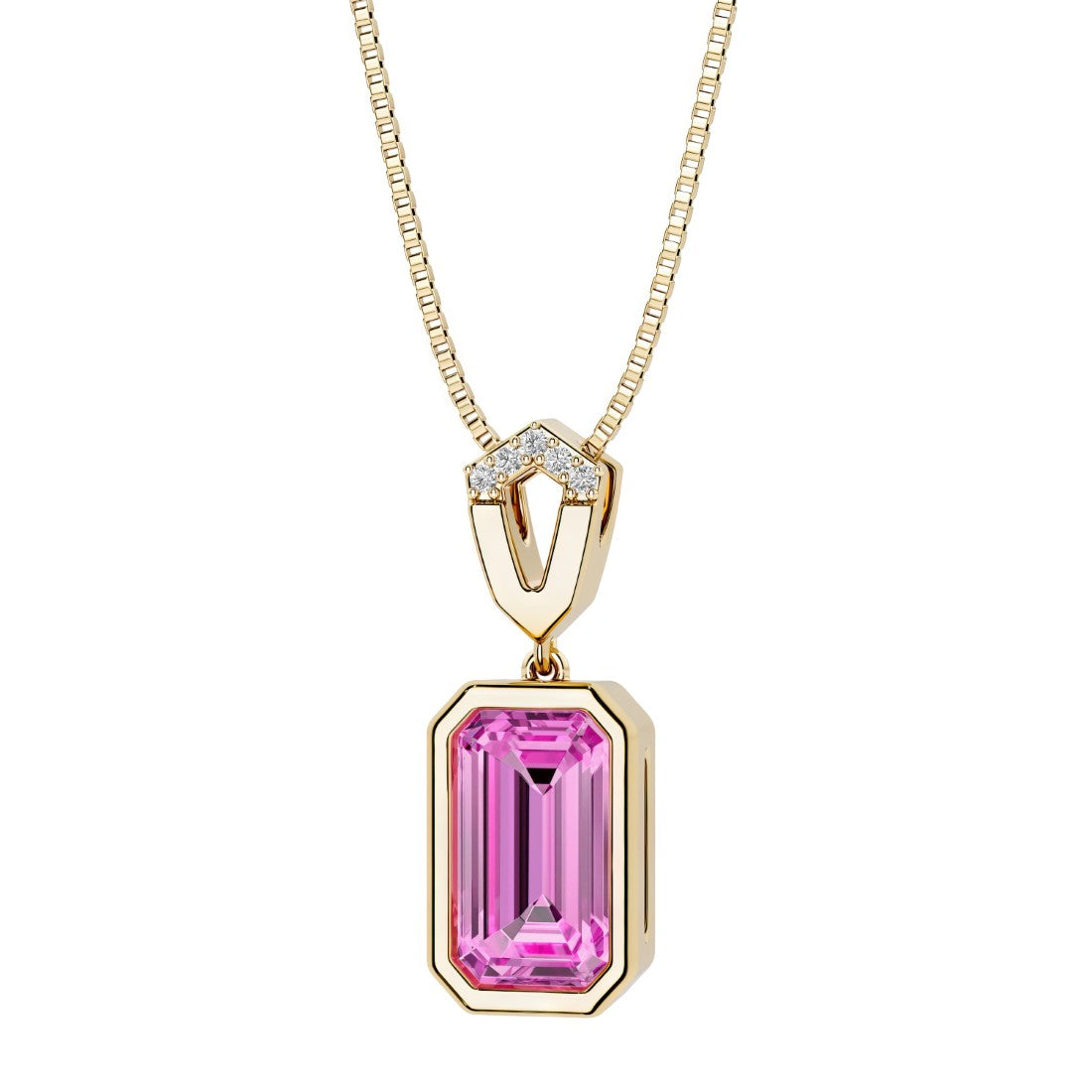 Yellow gold bezel set pink sapphire necklace for women custom jewelry by Pel & Co
