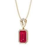 Yellow gold bezel set red ruby and diamond necklace for women custom jewelry by Pel & Co
