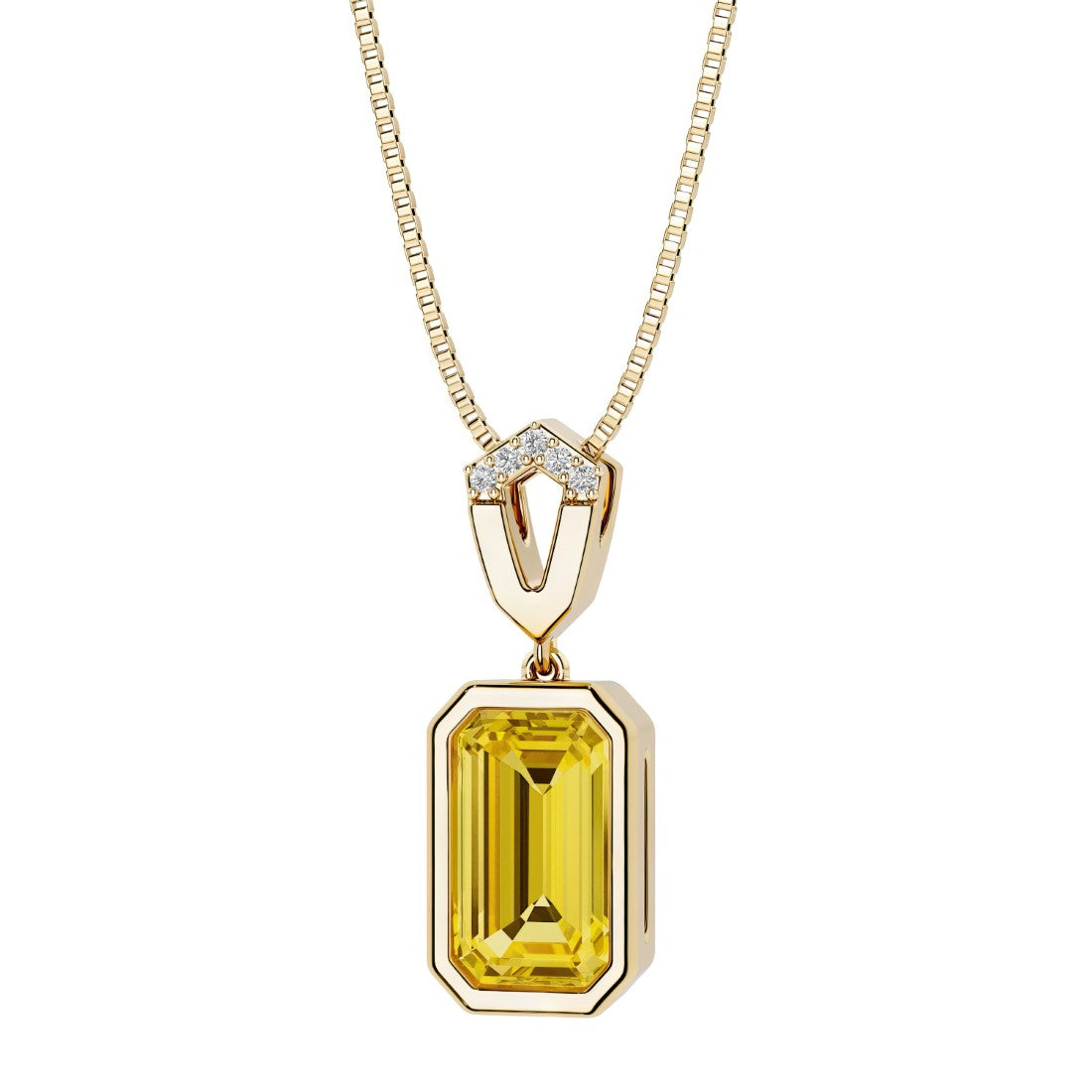 Yellow gold bezel set yellow sapphire and diamond necklace for women custom jewelry by Pel & Co