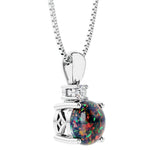 Black Opal pendant with diamond set in white gold, handcrafted by Pel & Co