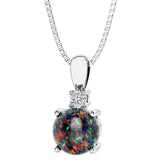 October birthstone black opal necklace for women in white gold, custom made by Pel & Co