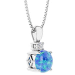 October birthstone Blue Opal pendant with diamond in white gold, custom made by Pel & Co