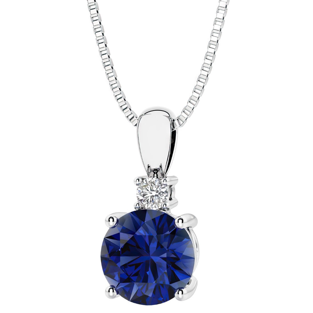 Blue sapphire solitaire necklace with diamond accent