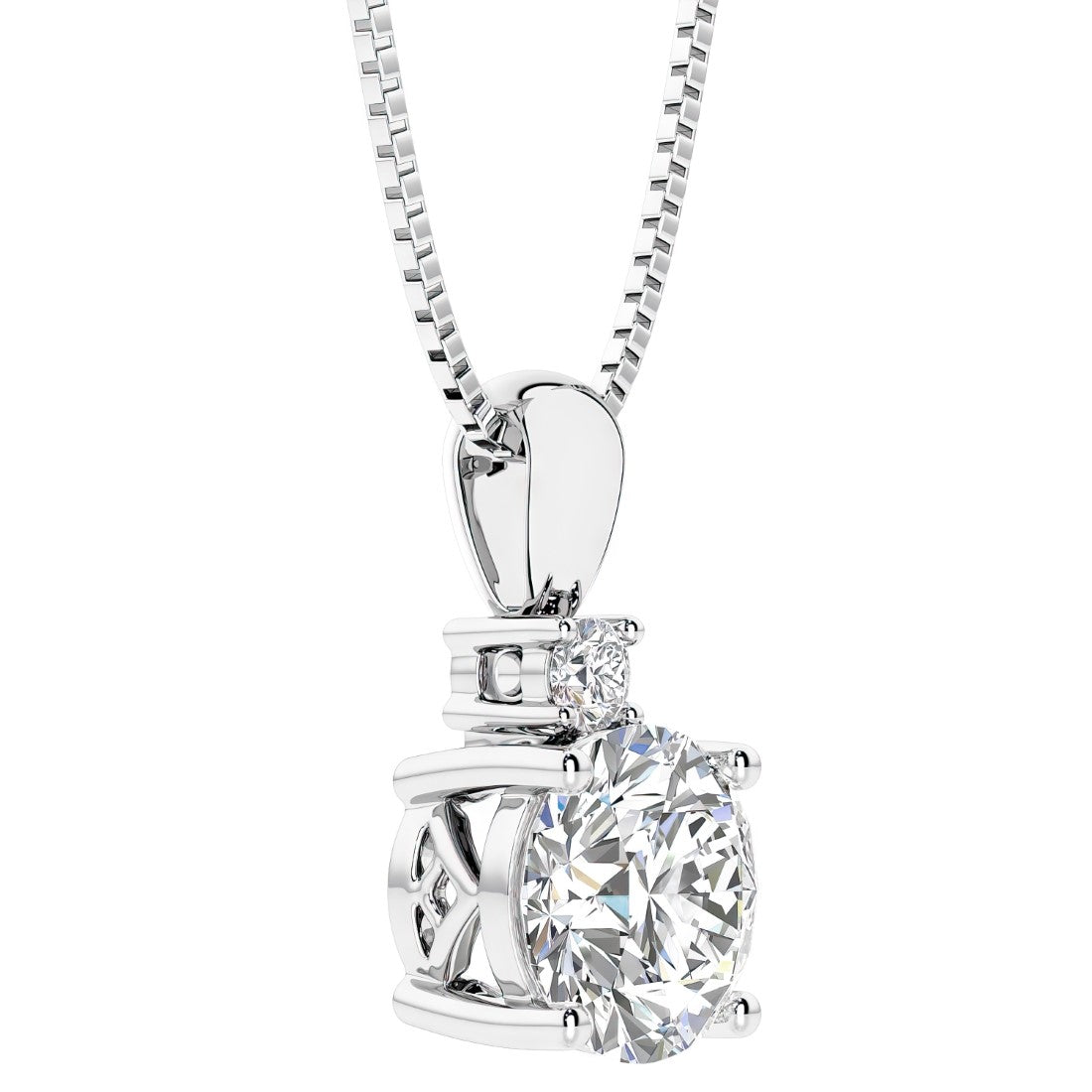 Diamond pendant set in white gold with open gallery setting, custom solitaire necklace by Pel & Co