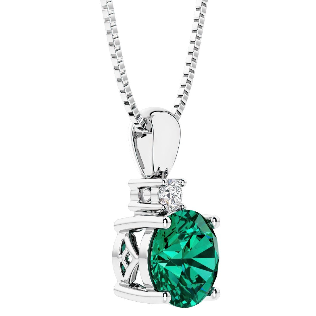 Handcrafted green emerald solitaire necklace in 14k white gold by Pel & Co
