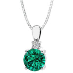 May birthstone Green emerald gemstone pendant with diamond set in white gold, custom made by Pel & Co
