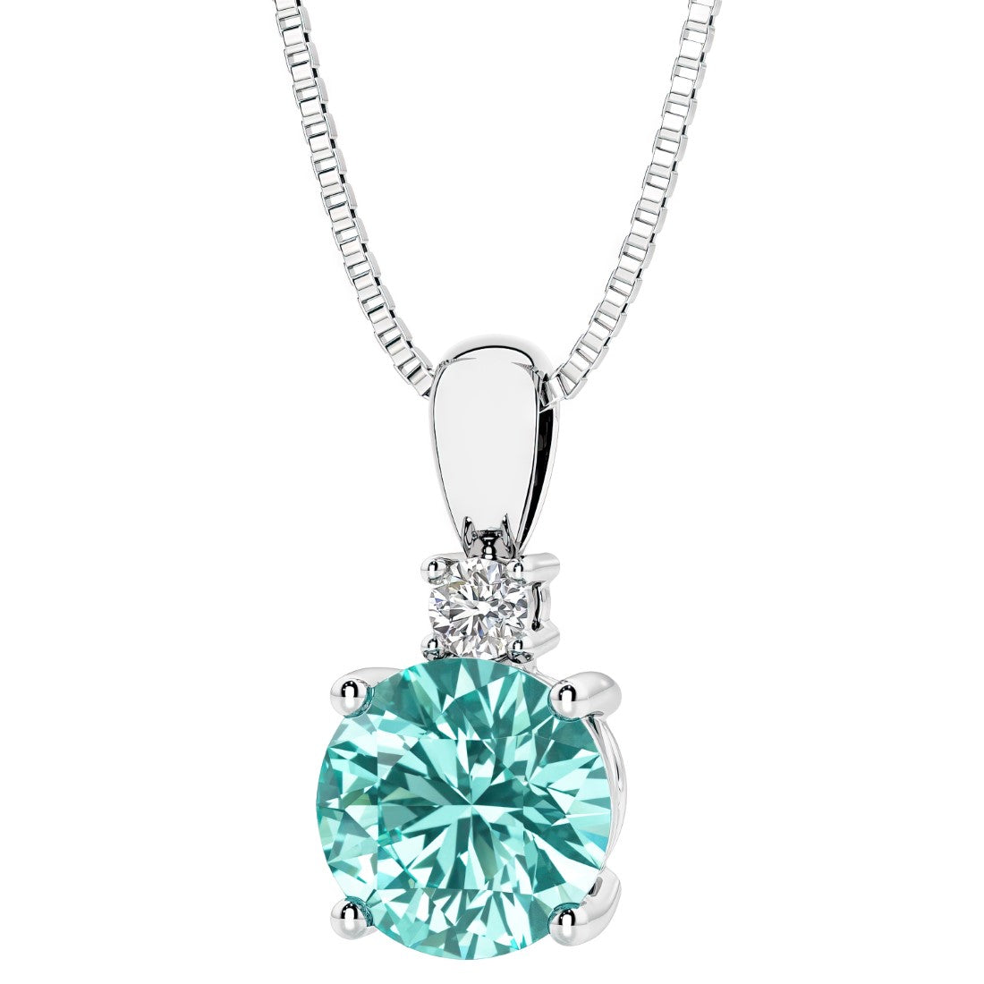 Teal gemstone paraiba tourmaline solitaire pendant with diamond custom made by Pel & Co