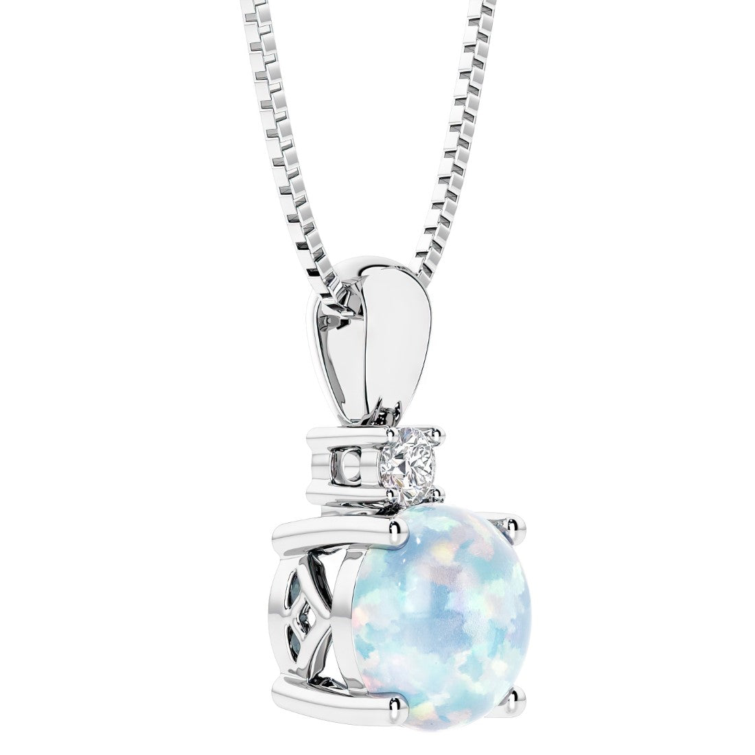 white opal necklace with diamond for women custom crafted by Pel & Co