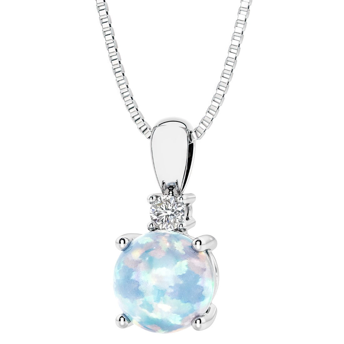 opalite or white opal necklace with diamond accent custom made by Pel & Co