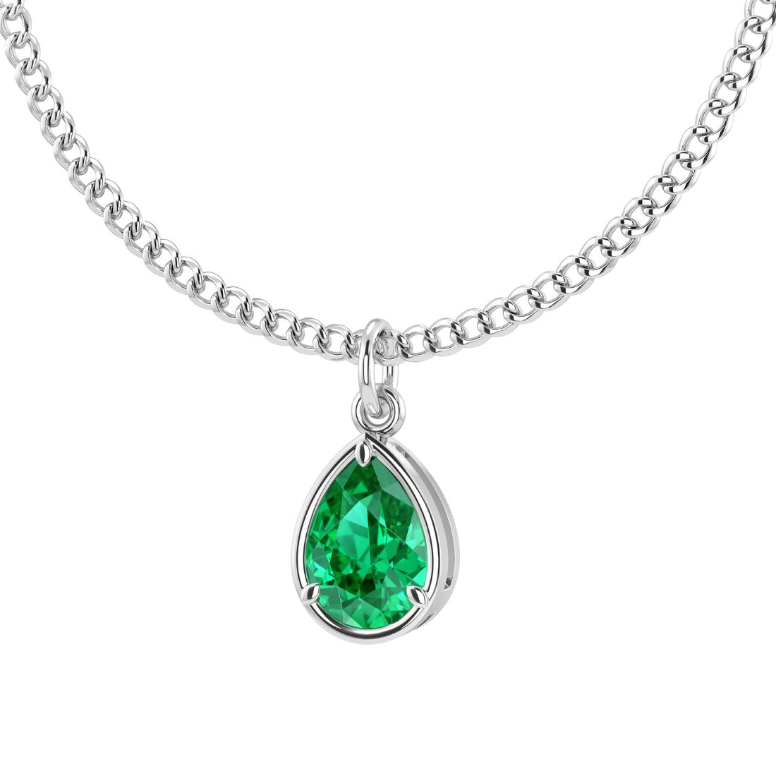 Luxury Colombian emerald pear shape necklace 14x10mm in 14k white gold, fine gemstone pendant Pel & Co