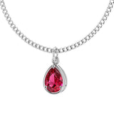 Deep red ruby pear shape pendant 14x10mm in 14k white gold, luxury fine jewelry necklace Pel & Co