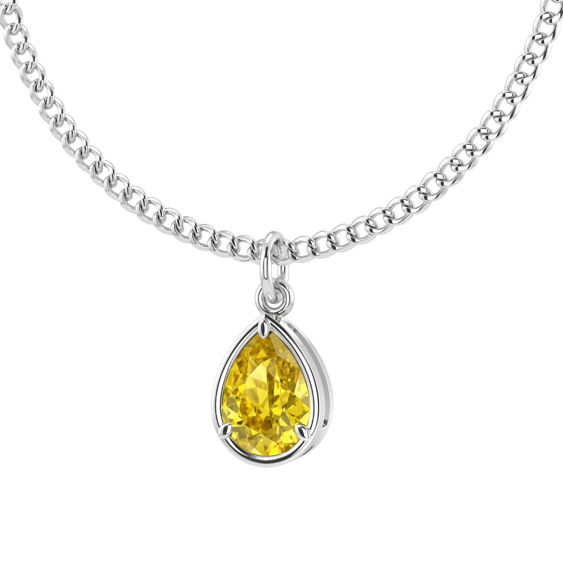 Golden yellow sapphire pear shape pendant 14x10mm in 14k white gold, fine jewelry necklace Pel & Co