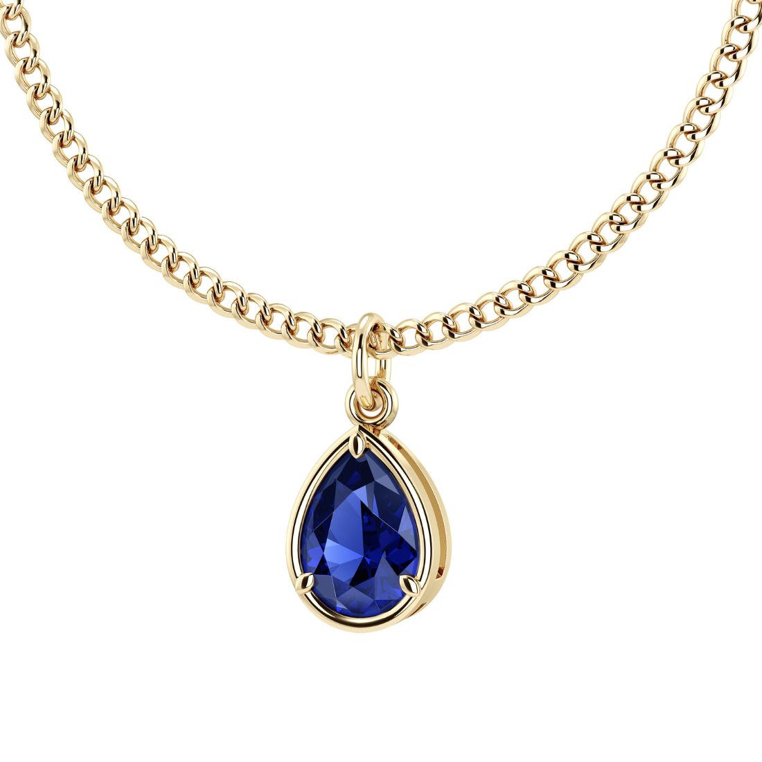 Blue sapphire 14x10mm pear cut solitaire pendant necklace in 14k yellow gold – fine gemstone jewelry by Pel & Co