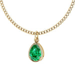 Colombian emerald 14x10mm pear cut pendant necklace in 14k yellow gold – vivid green solitaire by Pel & Co