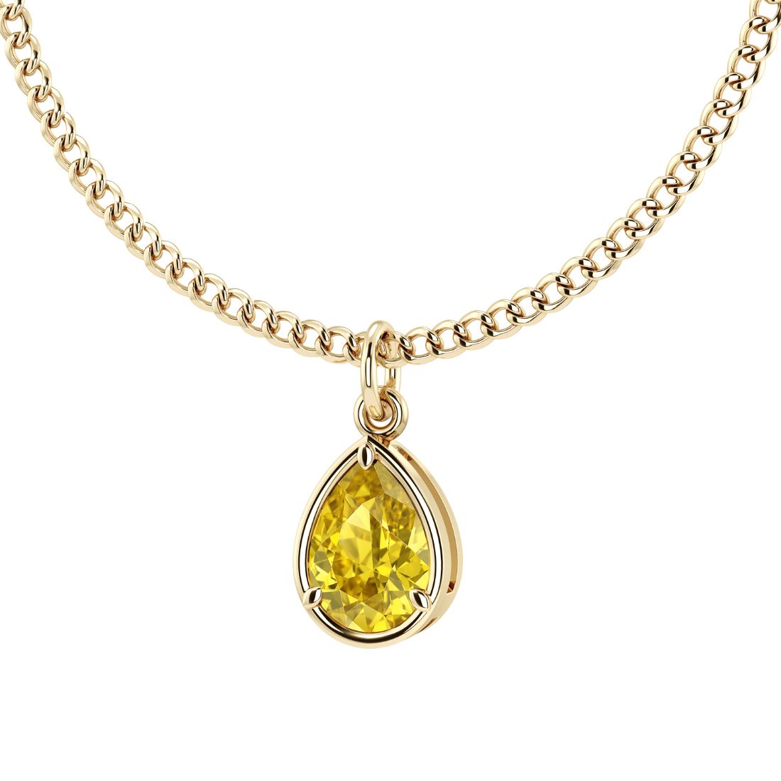 Yellow sapphire 14x10mm pear cut pendant necklace in 14k yellow gold – bright golden gemstone Pel & Co