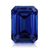 Emerald Cut Blue Sapphire loose gemstone — velvety deep blue AAA grade lab created | Pel & Co. Prestige Gemstones
