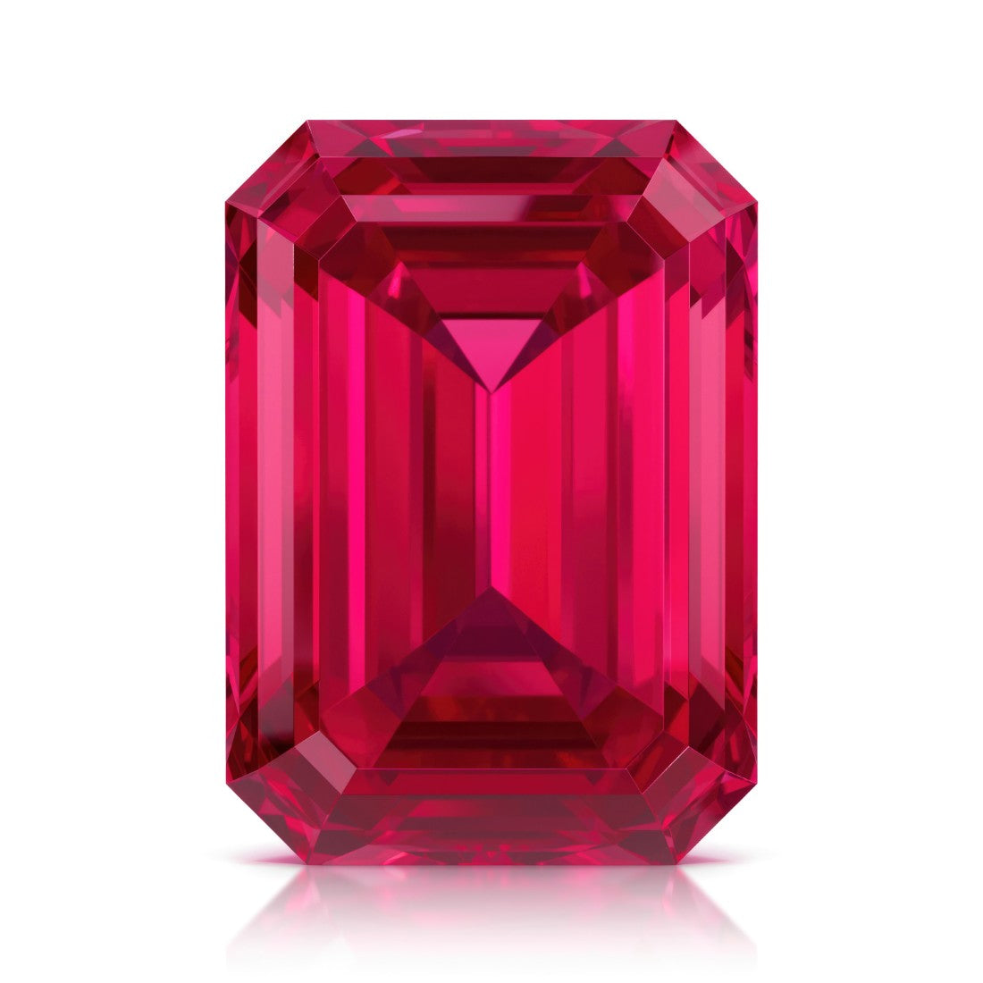 Pel & CO Prestige Gesmtone featuring emerald cut pigeon blood ruby loose stone deep red lab grown gemstone 