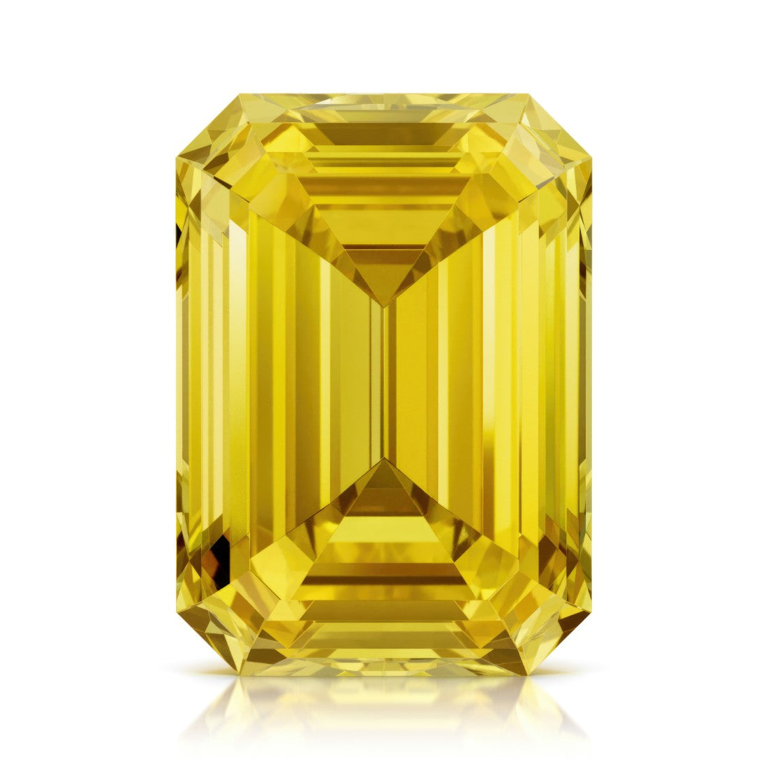 Pel & Co Prestige Gemstone featuring emerald cut yellow sapphire loose stone vivid golden yellow lab grown gemstone