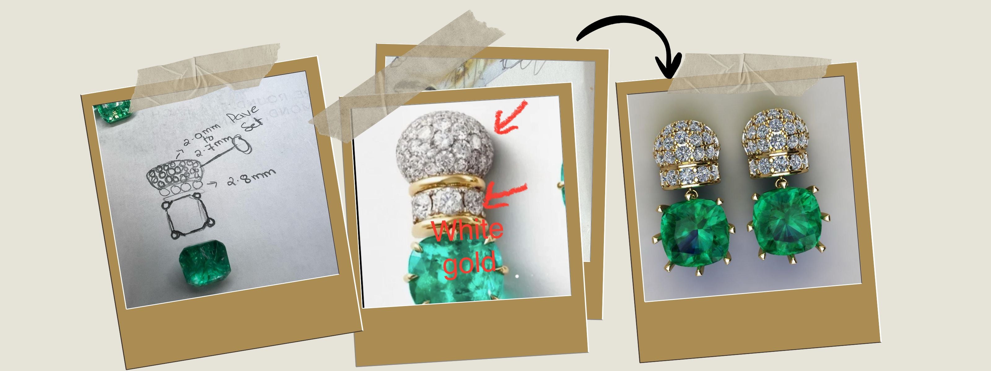Green gemstone earrings with gold 