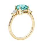 3 stone round diamond ring in classic 14k yellow gold setting.
